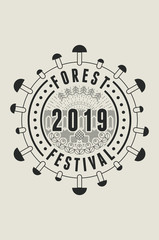 Forest Festival 2019 graphic linear geometric pattern background, label or badge. Vector illustration.