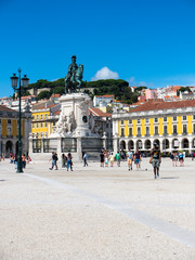 Obraz premium Commercial Square, Praça do Comercio, Arco da Rua Augusta Arch of Triumph, equestrian statue of King Jose I, Baixa, Lisbon, Portugal, July 2017