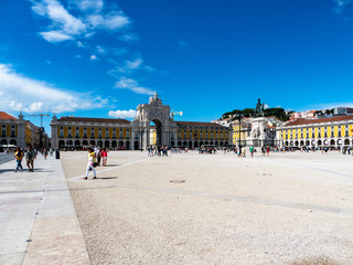 Obraz premium Commercial Square, Praça do Comercio, Arco da Rua Augusta Arch of Triumph, equestrian statue of King Jose I, Baixa, Lisbon, Portugal, July 2017