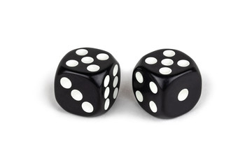 Two black dice isolated on a white background. Five and five.