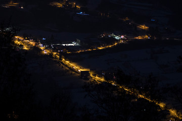 Night road with many lights