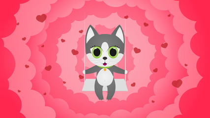 character design cat love and little heart for valentine day.
