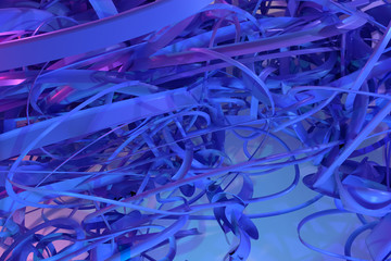 Bunch of messy string geometric. For graphic design or background, CGI composition. Colorful 3D rendering.
