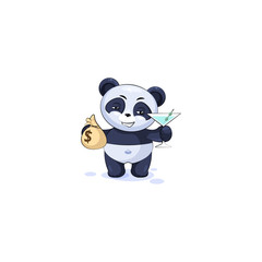 panda with bag of money and glass martini