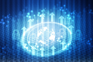 2d illustration Safety concept: Closed Padlock on digital background
