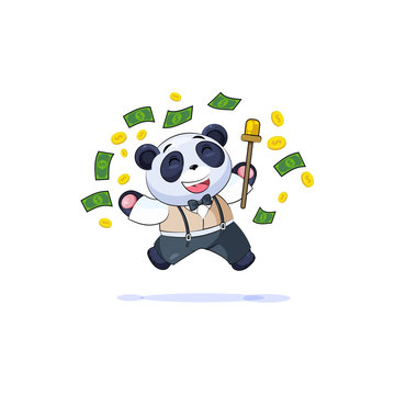 in business suit panda jump joy money