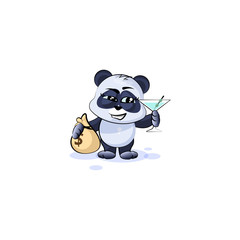 panda bear with bag of money and glass martini