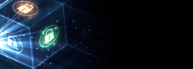 Cybersecurity and information or network protection. Future technology web services for business and internet project