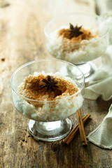 Homemade rice pudding with cinnamon
