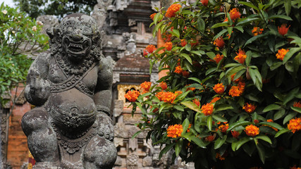 Hindu temple with statues of the gods on Bali island, Indonesia. Balinese Hindu Temple, old hindu...