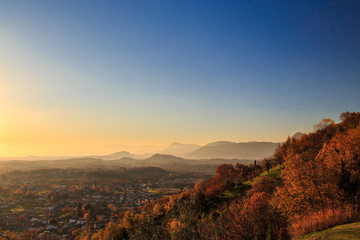colorful autumn sunset in the italian countryside
