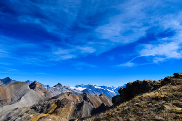View on the Torrenthorn on a sunny autumn day, seeing the swiss alps, Switzerland / Europe