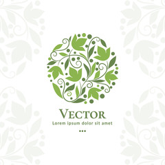Green organic leaf emblem. Elegant, classic vector. Can be used for jewelry, beauty and fashion industry. Great for logo, monogram, invitation, flyer, menu, brochure, background, or any desired idea.