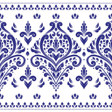 Blue and white floral seamless pattern. Vintage vector, paisley elements. Traditional, Turkish, Indian motifs. Great for fabric and textile, wallpaper, packaging or any desired idea.