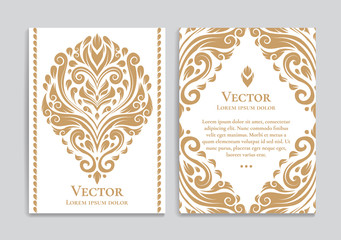 Gold and white vintage greeting card. Luxury vector ornament template. Great for invitation, flyer, menu, brochure, postcard, background, wallpaper, decoration, packaging or any desired idea. 