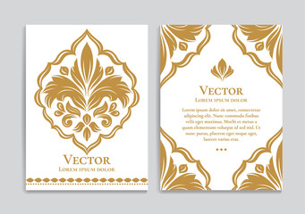 Gold and white vintage greeting card. Luxury vector ornament template. Great for invitation, flyer, menu, brochure, postcard, background, wallpaper, decoration, packaging or any desired idea. 