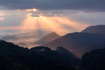 colorful of sky in the evening or morning at famous mountain in Thailand