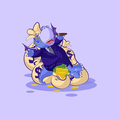 dragon in business suit lies on bags money