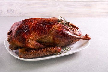 Roast stuffed goose on plate © manyakotic