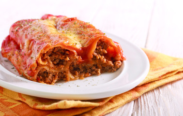 Cannelloni - pastry tubes stuffed with mince meat