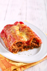 Cannelloni - pastry tubes stuffed with mince meat