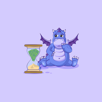 dragon sticker emoticon sits at hourglass