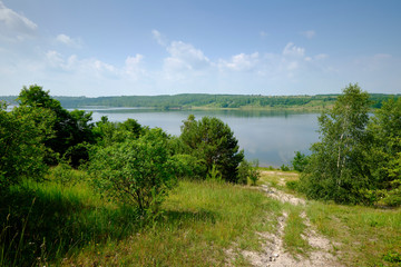 Natur am Großkaynaer See oder Südfeldsee  bei Großkayna - einem ehemaligen Tagebau - in der Nähe von Merseburg, Burgenlandkreis und Saalkreis, Sachsen-Anhalt, Deutschland