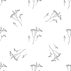 Seamless pattern. Plant in blossom, branch with flower ink sketch. Template for a business card, banner, poster, notebook, invitation, color book
