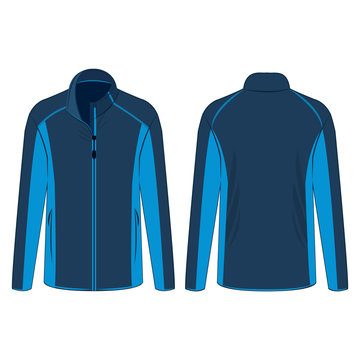Navy light blue sport winter zipped fleece jacket isolated vector on the white background