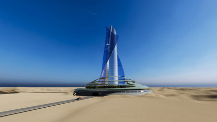 The city image in desert  3D illustration