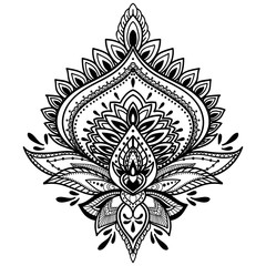 Filigree lotus flower, black vector handdrawn illustration
