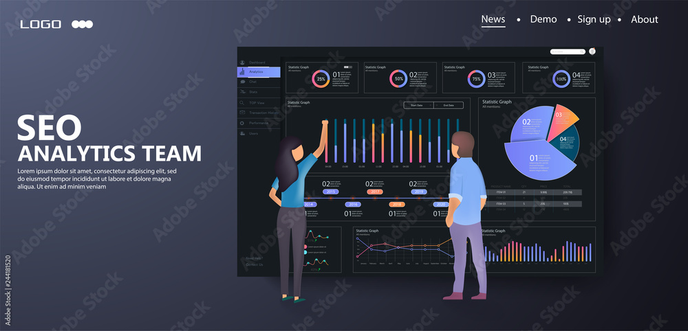 Leinwandbilder people interacting with charts and analyzing statistics. vector illustration.