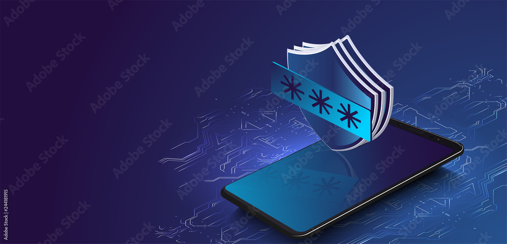 Canvas Prints 3d isometric illustration of a protective shield on a mobile phone. vector