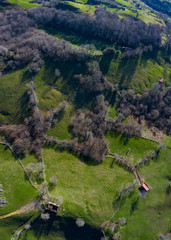 Aerial view from Puerto de Alisas, Cabañas Pasiegas, Arredondo and Ruesga Municipality, Cantabria,...