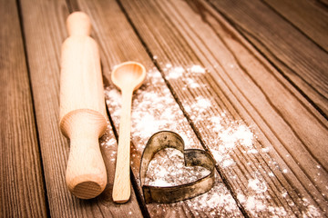 happy Valentine's day holiday love and cooking flour background