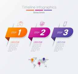 Timeline infographics design vector and business icons with 3 options.