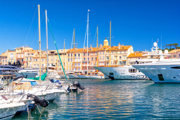 view on famous resort Saint Tropez on french riviera, France