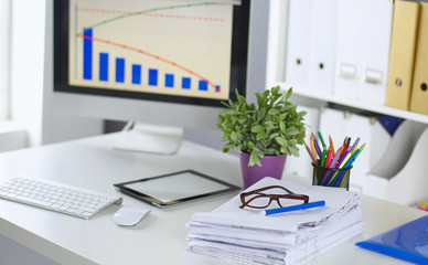 Workspace desktop, documents on the office table