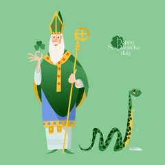 St Patrick (Apostle of Ireland ) banishes snakes from Ireland. The patron saint of Ireland.