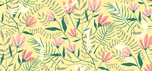 Fototapeta na wymiar Blooming Garden Seamless Pattern Design