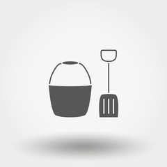 Bucket and shovel. Toy. Icon. Vector. Silhouette. Flat design