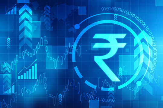 Growth of Indian stock market, Stock market graph. Abstract finance background, Stock market chart, Indian Rupee symbol on financial Background