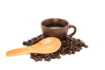Coffee Cup And Beans On White Backgrounds