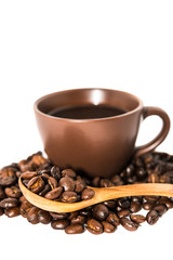 Coffee Cup And Beans On White Backgrounds
