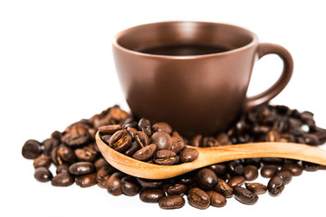 Coffee Cup And Beans On White Backgrounds