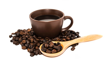 Coffee Cup And Beans On White Backgrounds