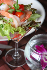 Fresh Shrimp Salad , Fresh and healthy salad with shrimps in glass