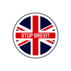 Vector illustration of Stop Brexit on circular shape of Britain's flag. United Kingdom is thus on course to leave the EU on 29 March 2019.