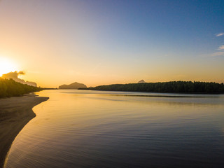 Obraz premium aerial view of sunrise at Ban Sam Chong Tai
