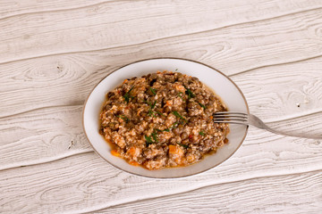 lentil with ground beef and vegetables and herbs